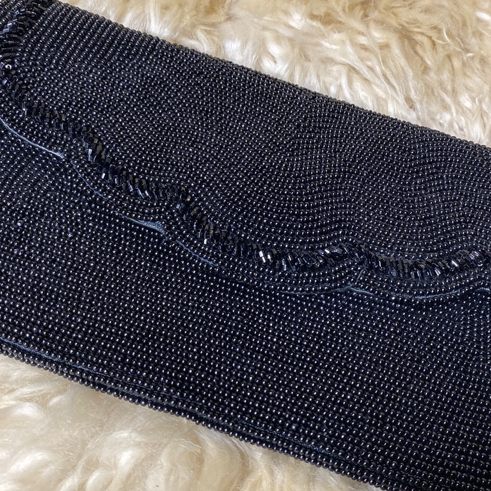 Vintage clutch purse Goldco glass beaded black 1940’s 1950’s